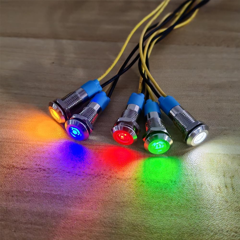 5pcs 8mm 110V-220V AC LED Waterproof Signal Lamp Metal Indicator Light (Yellow)
