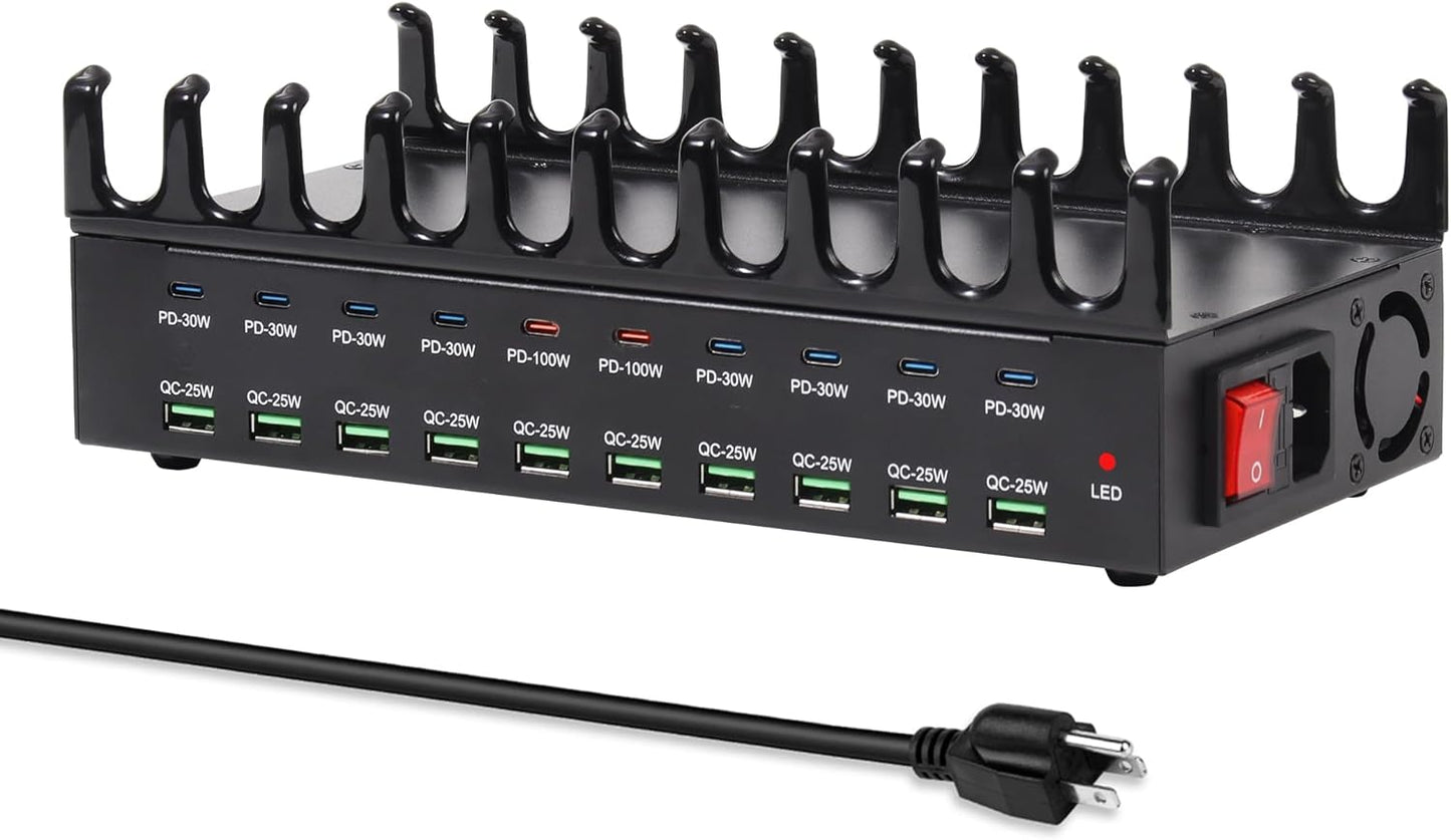 690W Charging Station for Multiple Devices, 20-Port USB C Fast Charging Station with Double 100W PD PPS Port, Multi Device Fast Charger Dock for MacBook Pro Laptop, iPhone, iPad, Tablet, Cell Phone