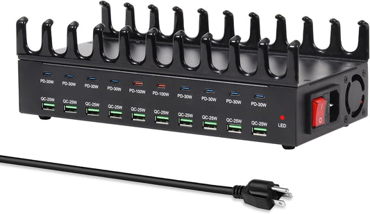 690W Charging Station for Multiple Devices, 20-Port USB C Fast Charging Station with Double 100W PD PPS Port, Multi Device Fast Charger Dock for MacBook Pro Laptop, iPhone, iPad, Tablet, Cell Phone