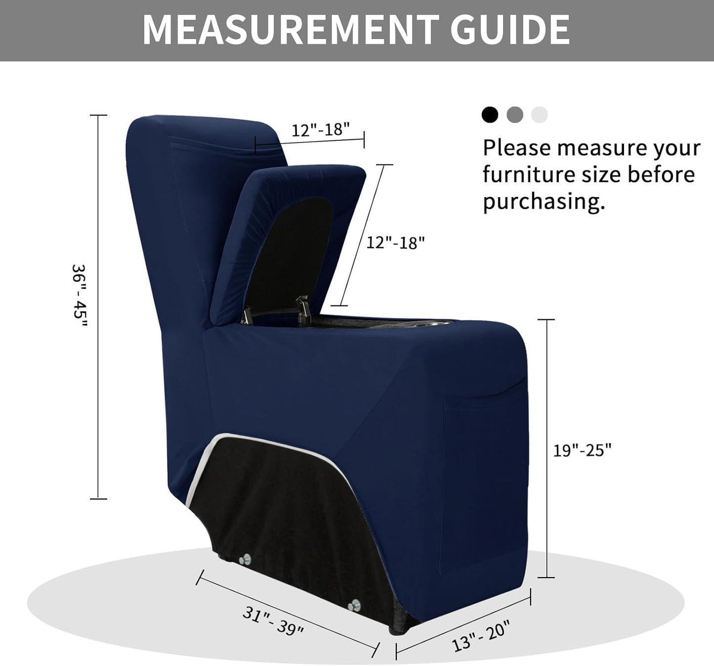 Easy-Going 100% Waterproof Recliner Console Cover, Stretch Middle Console Couch Covers for Reclining Sofas, Sectional L-Shape Furniture Protector for Kids & Pets, 1 Console Cover, Navy