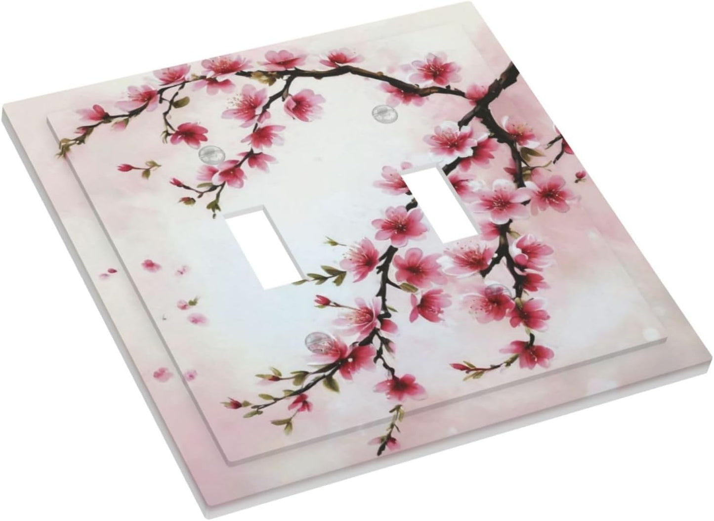 Branch with Pink Flowers Light Switch Covers Double Toggle 2 Gang Wall Plate Dual Decorative Switchplate Electrical Faceplate for Farmhouse Decor