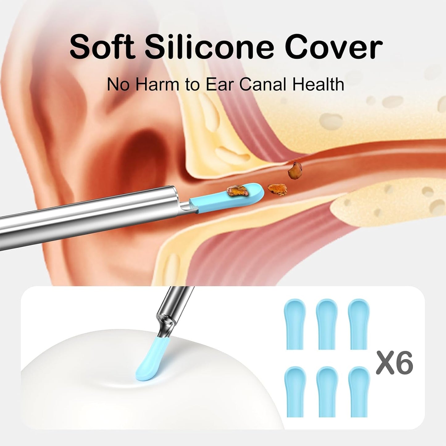 Ear Wax Removal Tool Camera，Wireless Ear Cleaner with Camera 1080P, Earwax Removal Kit with 6 LED Light 5 Replacement Ear Spoon, Ear Camera for iOS & Android (White)