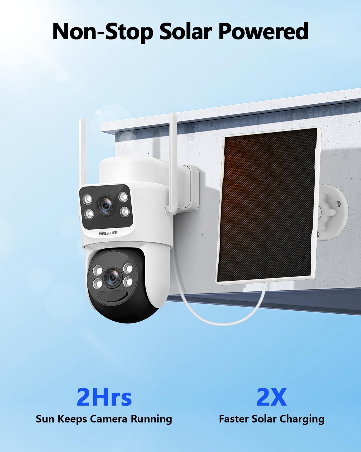 【Auto Tracking & 2-Way Audio】 Solar Powered PTZ Camera System, Wireless Outdoor Security Cameras, WiFi Home Video Surveillance Systems DVR Kits