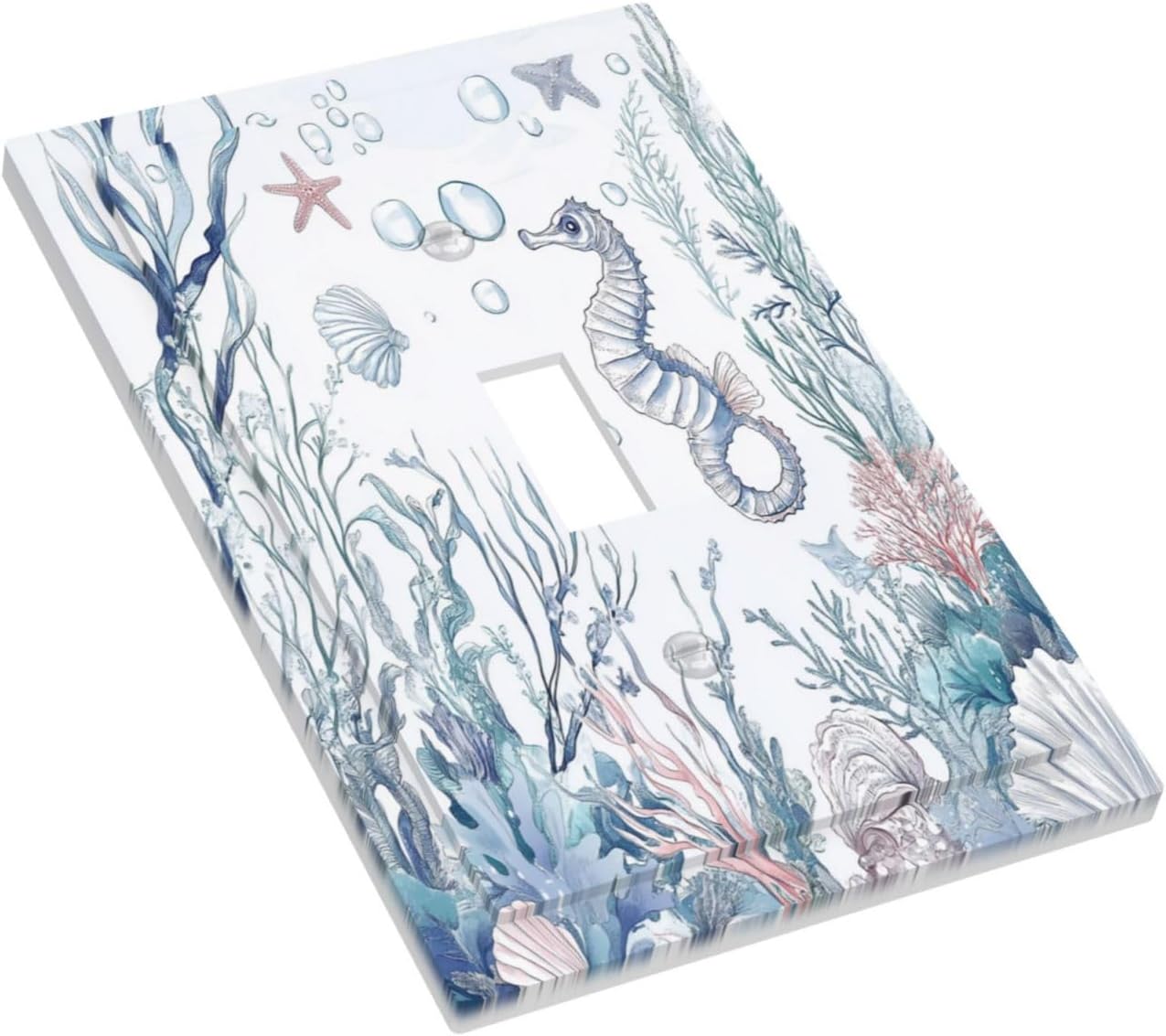 Decorative Light Switch Cover Ocean Coral Seahorse Seashell Starfish 1 Gang Single Toggle Device Electrical Faceplate Switchplates Decorator Outlet Wall Plate For Bathroom Home Decor