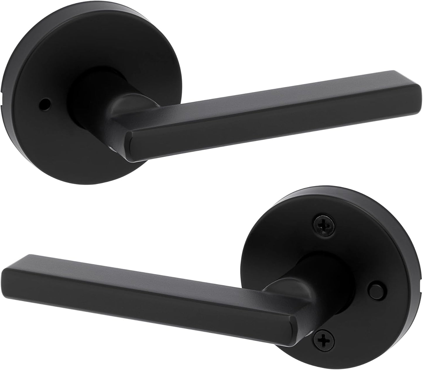 Kwikset Halifax Interior Privacy Door Handle with Lock, Round Lever for Bathroom and Bedroom, Matte Black Reversible Keyless Push Button Lock Door Lever, with Microban Protection