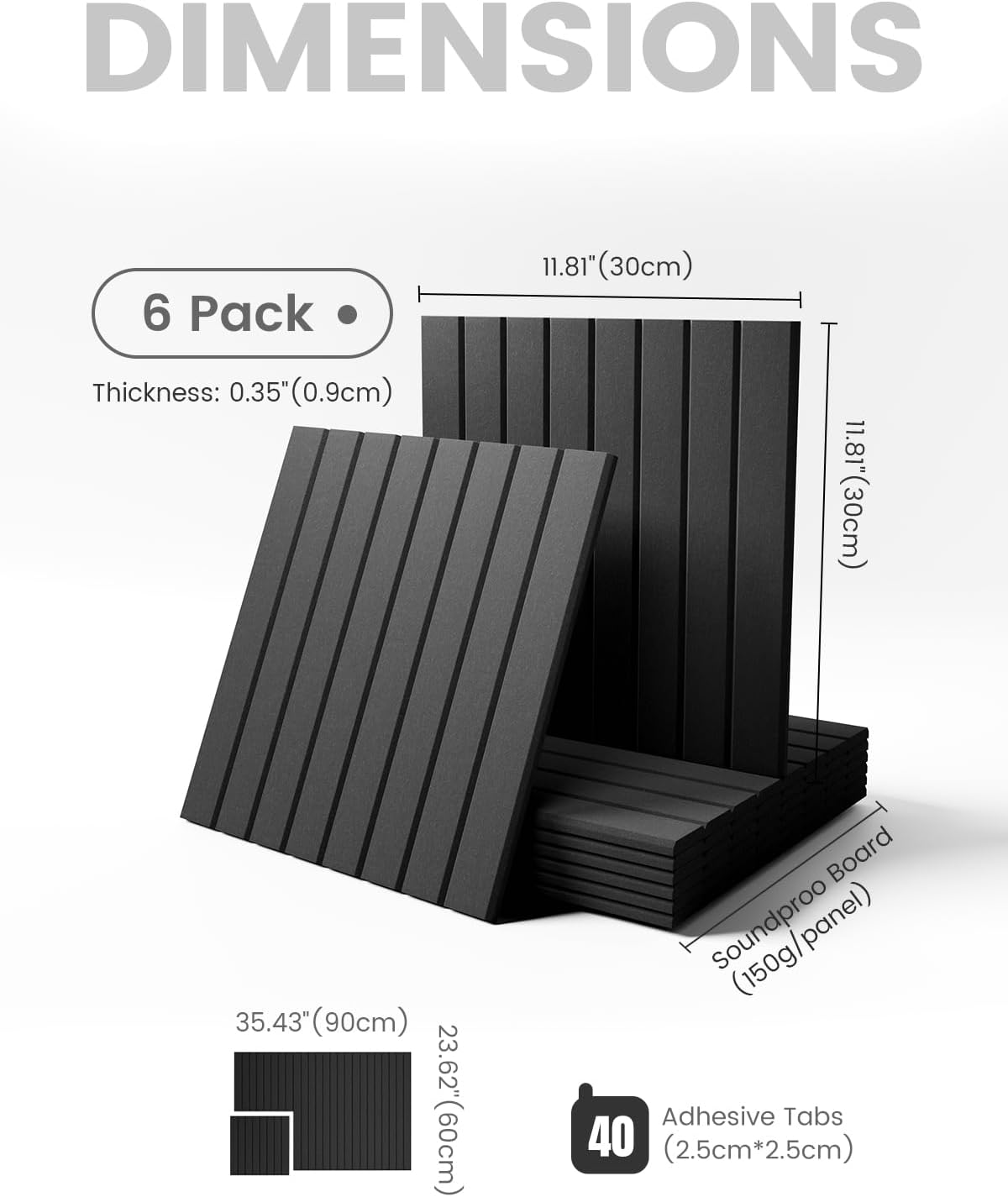 Large Felt Bulletin Board 36" x 24" Cork Board Alternative-6 Pack with 40 Safe Removable Adhesive Tabs, Cork Boards for Walls Cork Board for Home Office Classroom Pin Board (Black)