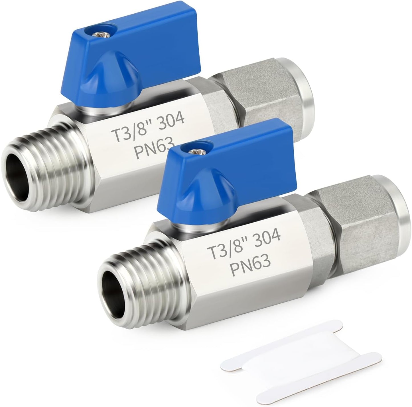 TAISHER 2PCS 304 Stainless Steel Compression Mini Ball Valve Shut Off Switch, 3/8" Tube OD x 3/8" NPT Male