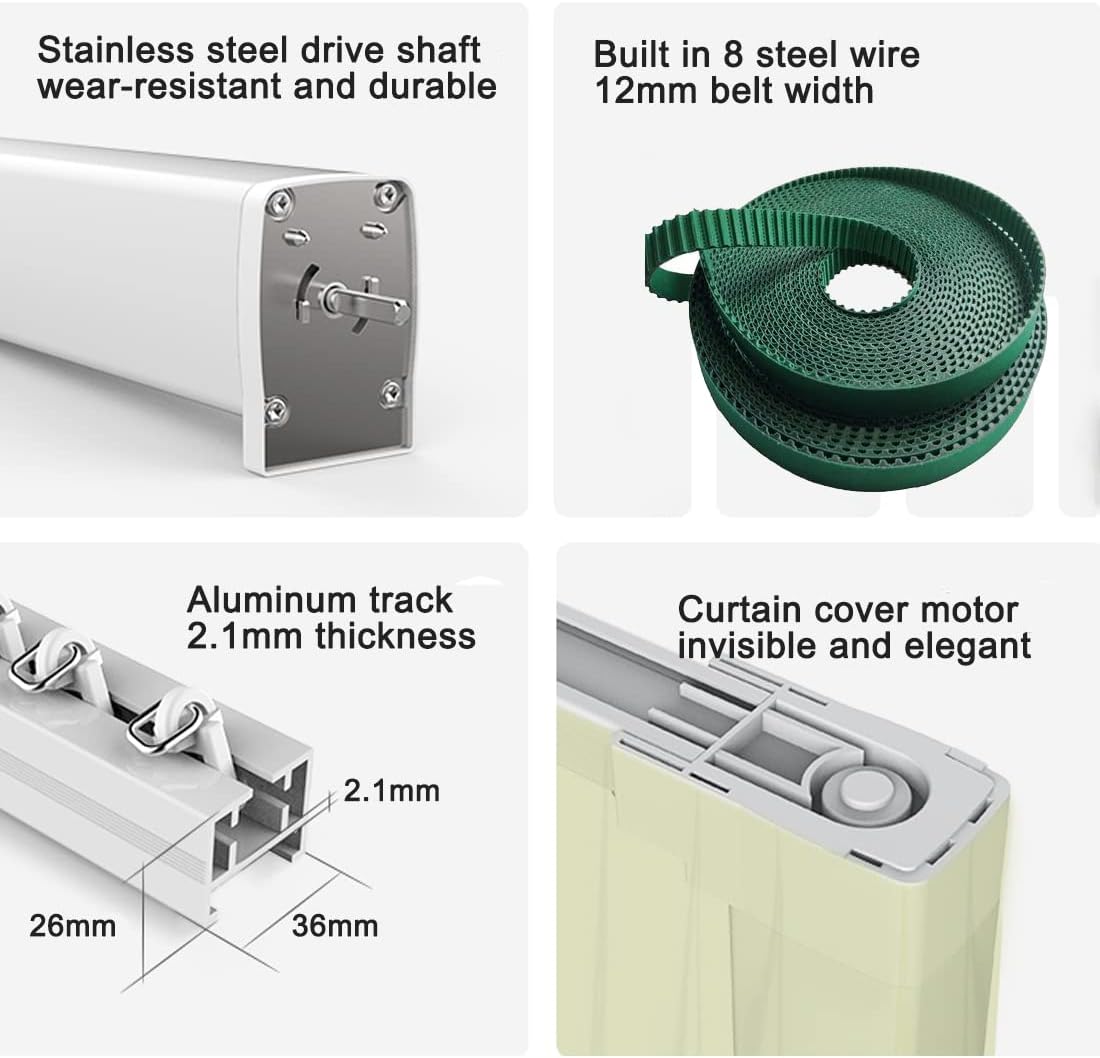 Electric Smart Curtains System, Automatic Curtain Opener, Motorized Curtains Rod with Remote, Compatible with Alexa/Google Home/Tuya App (Up to 86 inches)