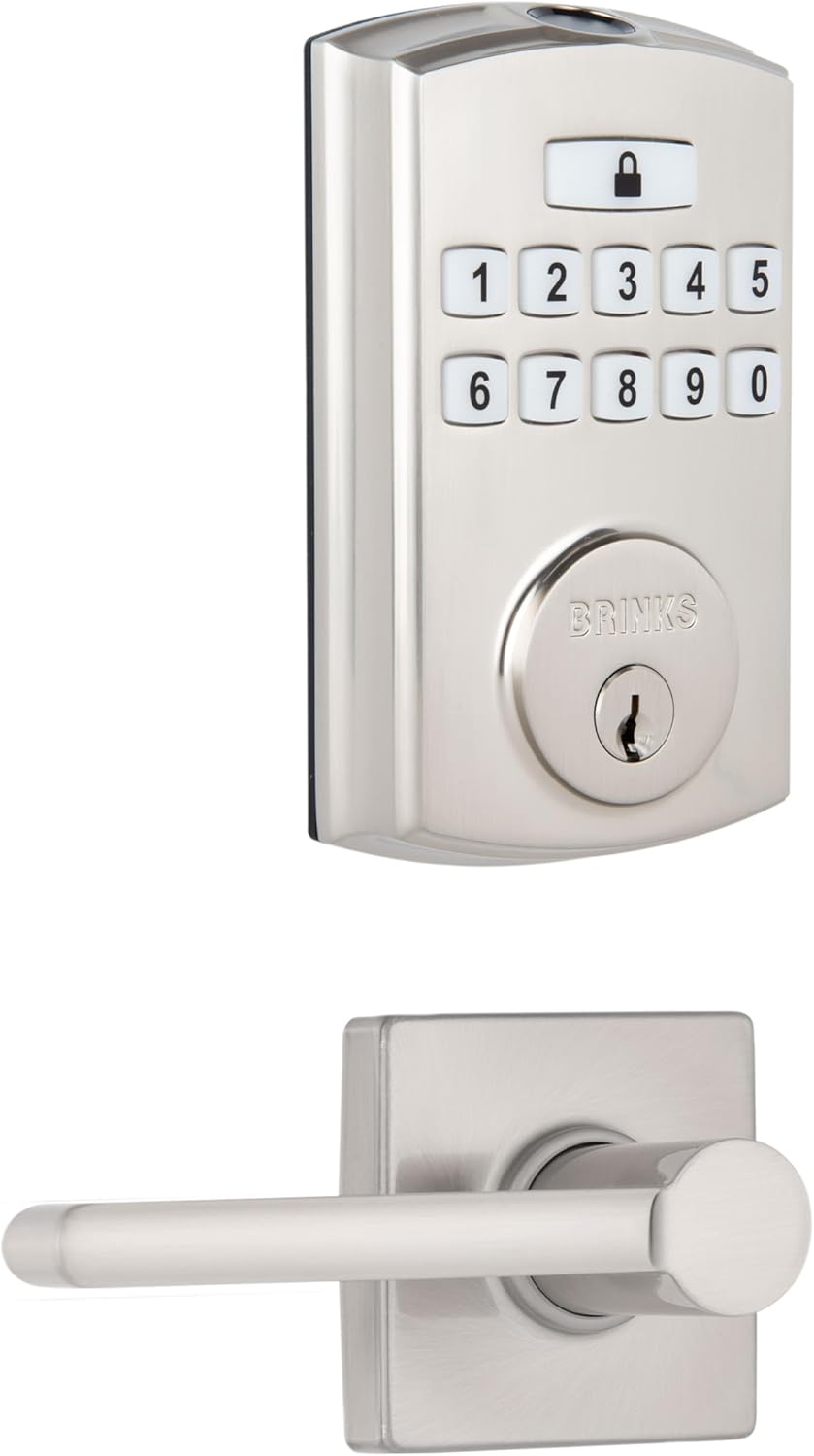 BRINKS Security Door Locks, High-Security Keyless Entry, Smart Electronic Door Lock with Deadbolt, Up to 50 Codes, Automatic Locking (Deadbolt & Passage Lever, Satin Nickel)