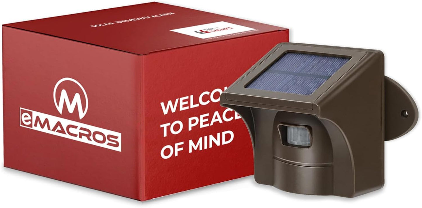 eMACROS Solar Wireless Driveway Alarm — 1/2 Mile Long Range Motion Sensor for Long Driveways, Homes & Large Properties, Outdoor Weatherproof Security Alert System (Single Sensor)