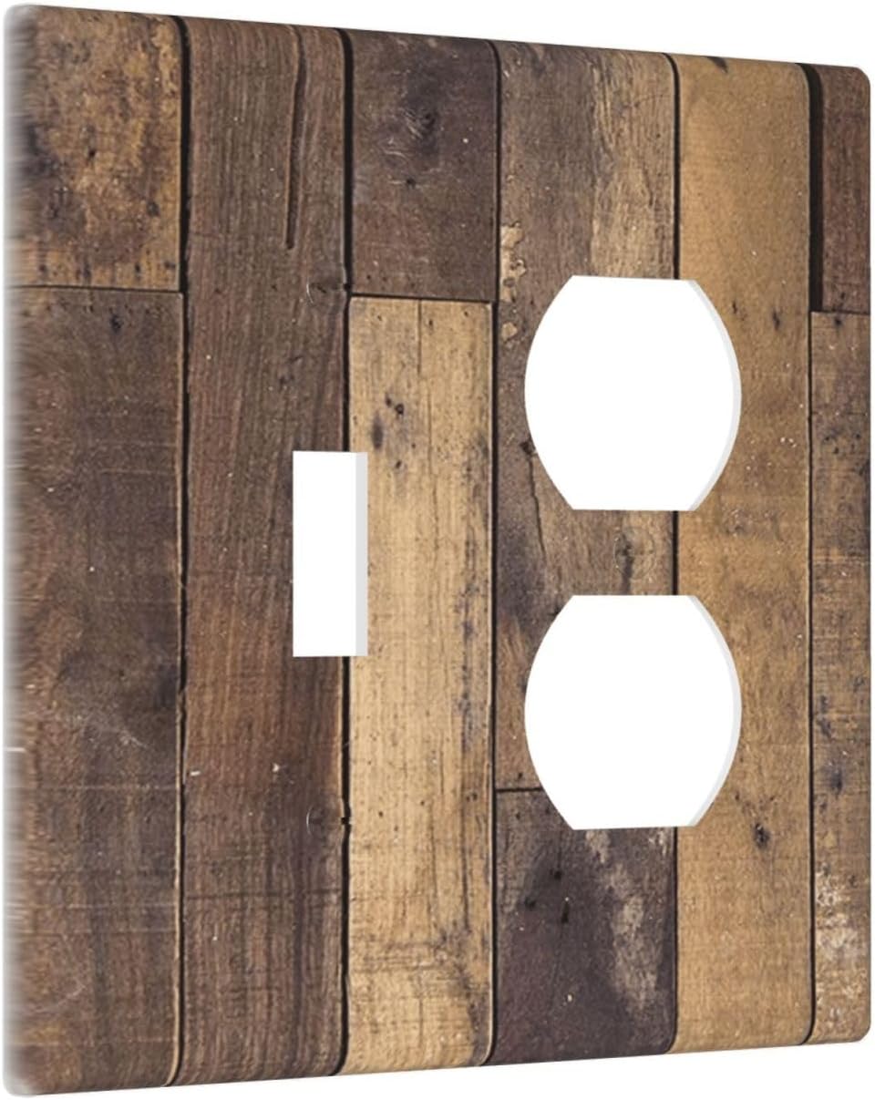 Cool Brown Wood Style Vintage Rustic Print Wallplates 1 Toggle 1 Duplex Switch Plate Electrical GFCI Faceplate Decorative Light Switch Covers for Farmhouse Home Decor