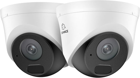 SANNCE 2K 3MP Super HD PoE IP Security Camera - 100ft Dual IR Night Vision, Human and Vehicle Detection, IP67 Weatherproof, H.265+ Dome Surveillance Camera for Indoor Outdoor (2 Pack)