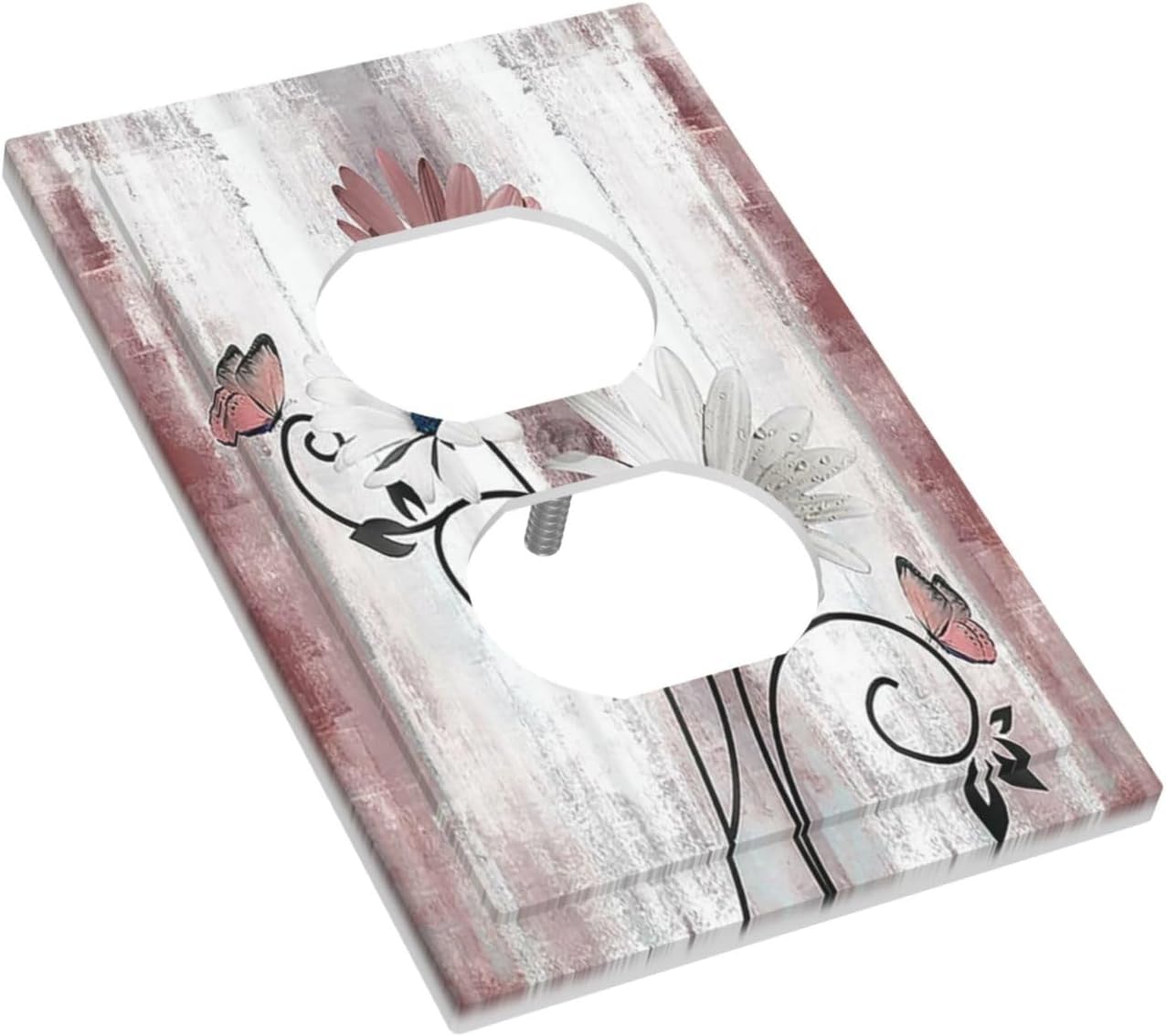 Outlet Covers Pink White Daisy Butterfly Wood Grain 1 Gang Duplex Wall Plate Decorative Switch Plates Electrical Receptacle Faceplate Light Switch Cover for Farmhouse Bathroom Decor