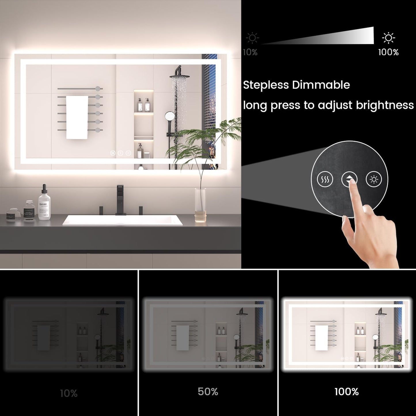 30x30 LED Bathroom Mirror with Lights, Anti-Fog, Backlit + Front Lit (CRI>90), Lighted Bathroom Vanity Mirror for Wall, Memory Function, Dimmable, Tempered Glass, Shatter-Proof