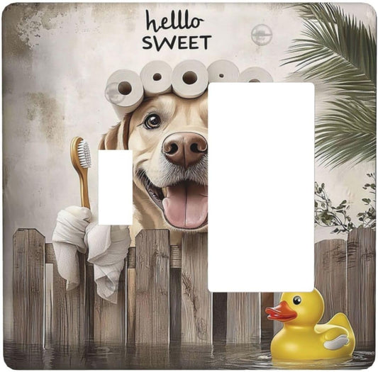 Funny Dog Rustic Farmhouse Wooden Fence Labrador Outlet Covers 1 Toggle 1 Rocker Combination Decorative Wall Plate Electrical Switch Plates Light Switch Cover Plate For Kids Room Bathroom Decor