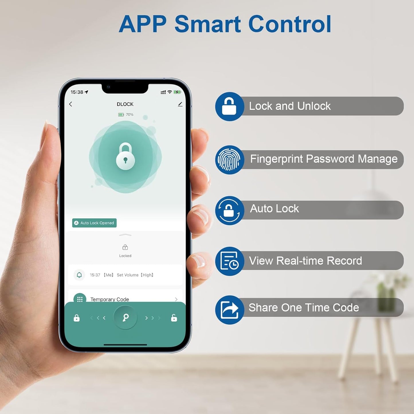 Smart Door Lock - Keyless Entry with Fingerprint/Bluetooth APP Control/Password, Auto Lock, One Time Code, Nickel