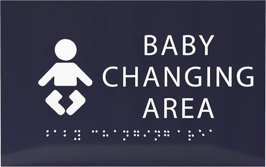 6" X4" Baby Changing Area Sign | Tactile Graphics Grade 2 Braille Text Baby Care Sign| ADA Compliant Wall Mount Plastic Restroom Sign for Hospital, Offices, Clinics and Apartments