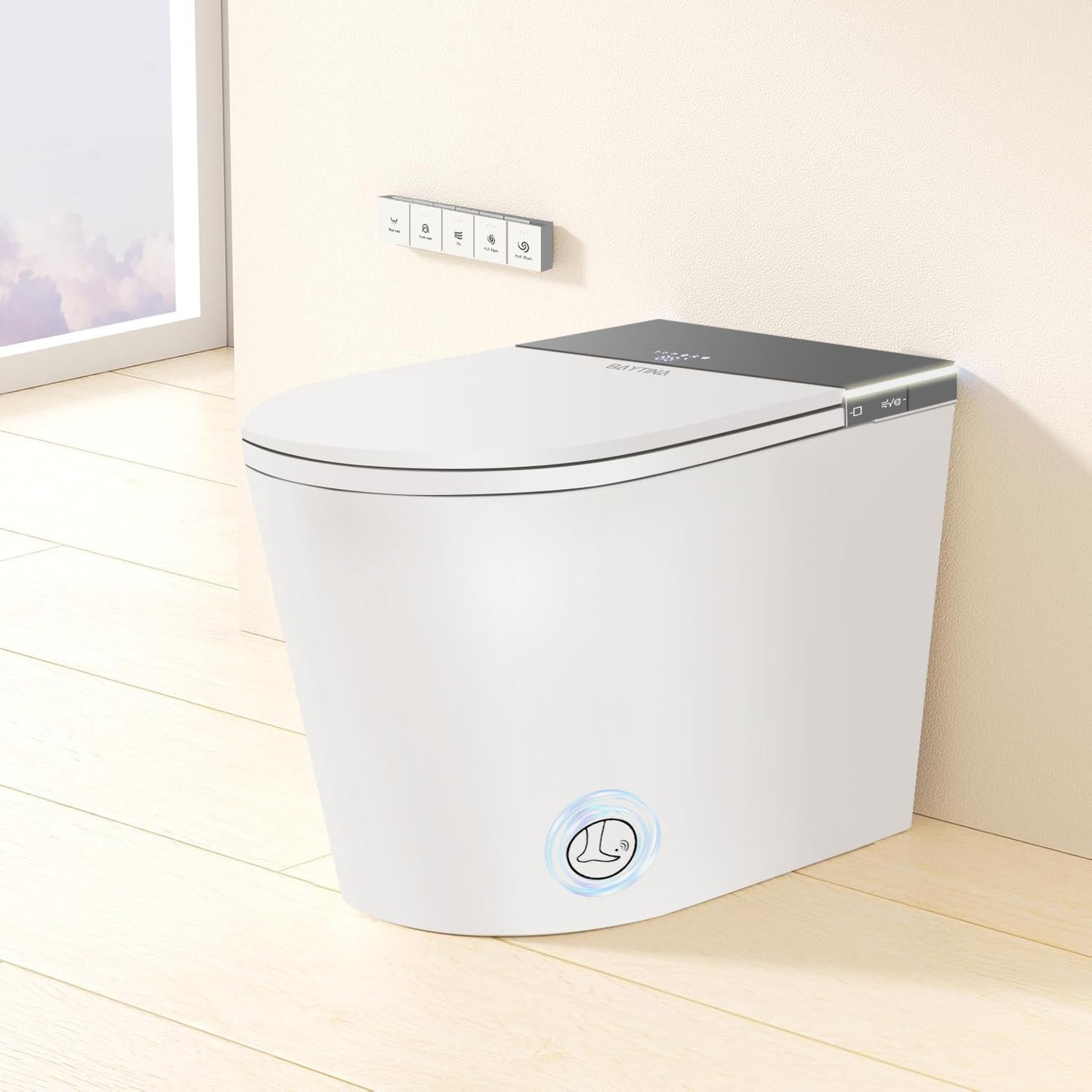Smart Toilet with Bidet Built in,One Piece Bidet Toilet,Japanese Toilet for Bathroom with Remote Control,Modern Elongated Toilet with heated toilet seat,bidet warm water,Foot Sensor Operation