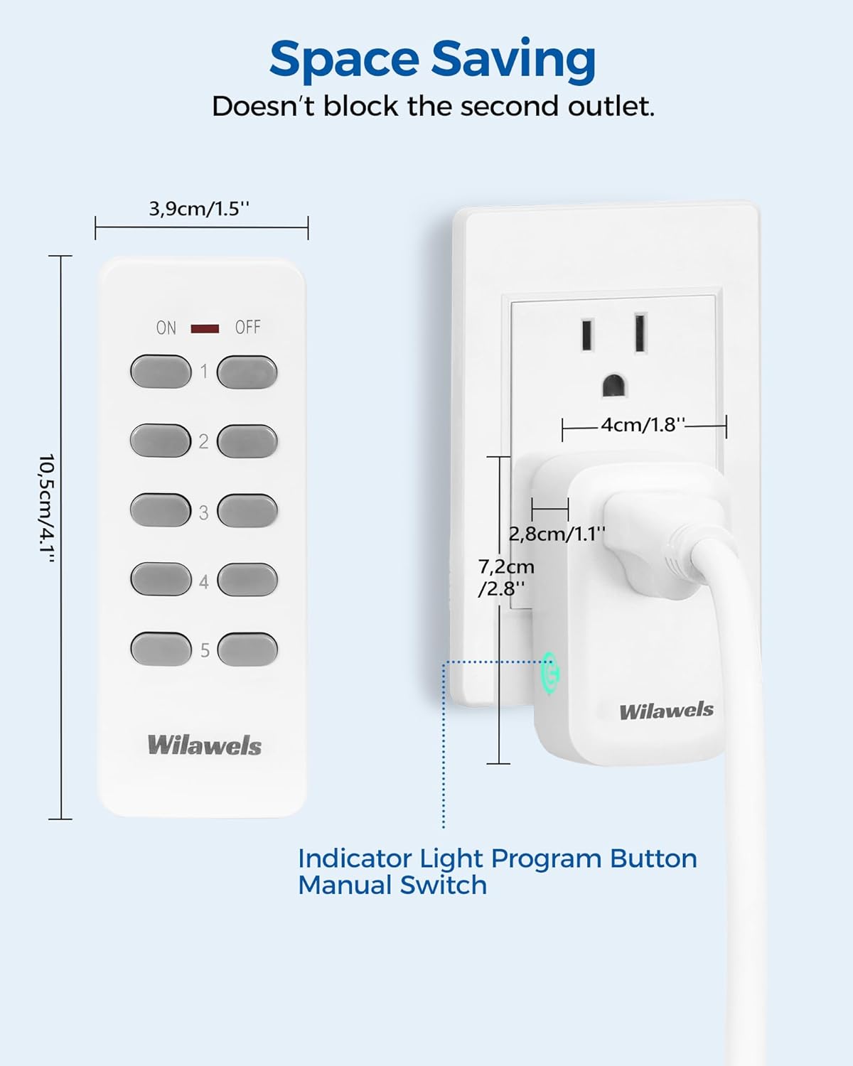 Remote Control Outlet, WILAWELS Wireless Remote Light Switch, Programmable Electrical Outlet Switch for Lamp, Light, Fan, Appliance, 100ft RF Range, FCC Listed, 2 Remotes + 5 Outlets W02RC2506