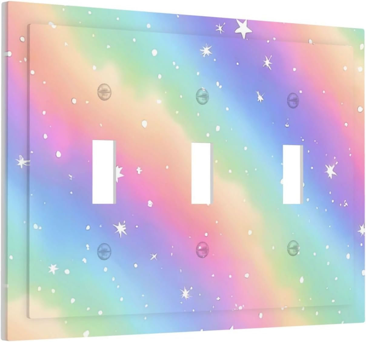 Decorative Light Switch Cover Plate Pink Blue Purple Iridescent Rainbow 3 Gang Wall Plates for Electrical Outlets Triple Toggle Switch Plate Covers Outlet Covers Faceplate for Bedroom Decor