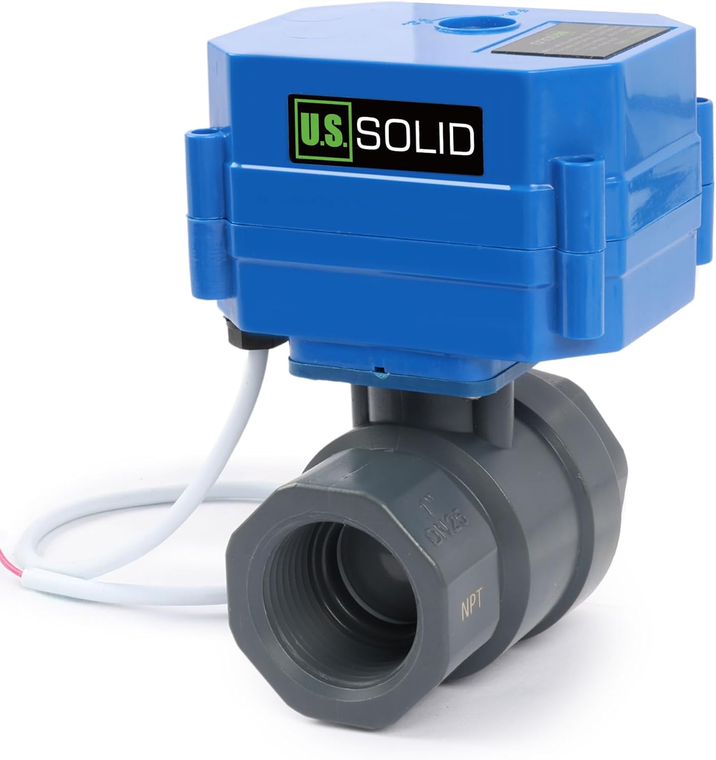 U.S. Solid 1"UPVC Motorized Ball Valve - Plastic Electrical Ball Valve with Full Port, 2 Wire Auto Return, 110V AC, Normally Closed
