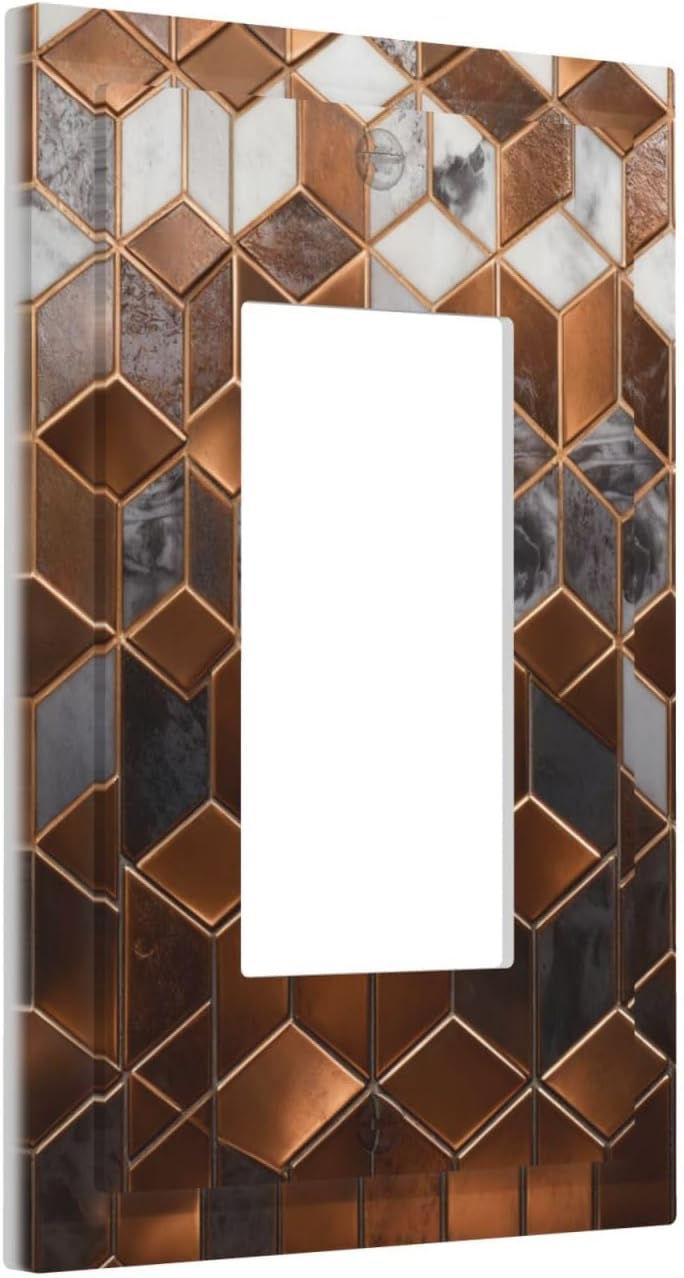 Brown Abstract Luxury Modern Geometric Cubic Marble 1 Gang Single Rocker Decorative Light Switch Covers Electrical Faceplate Switch Plates for Bathroom Kitchen Home