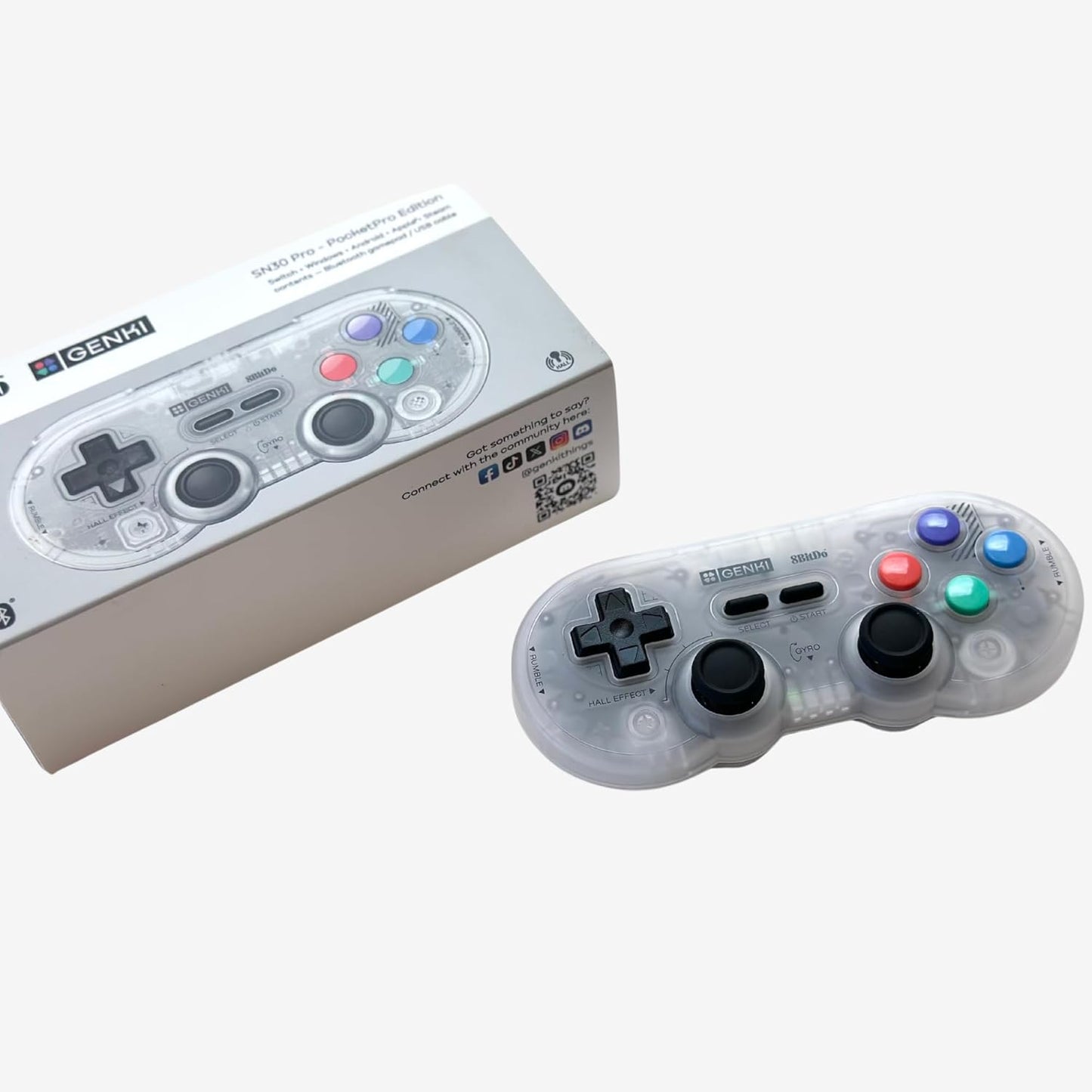 GENKI x 8BitDo PocketPro Portable Wireless Game Controller with Hall Effect Joysticks Rumble, Gyro, USB-C Cable Gamepad for Portable Consoles, Switch, Windows, Mac OS, Android, Steam Deck