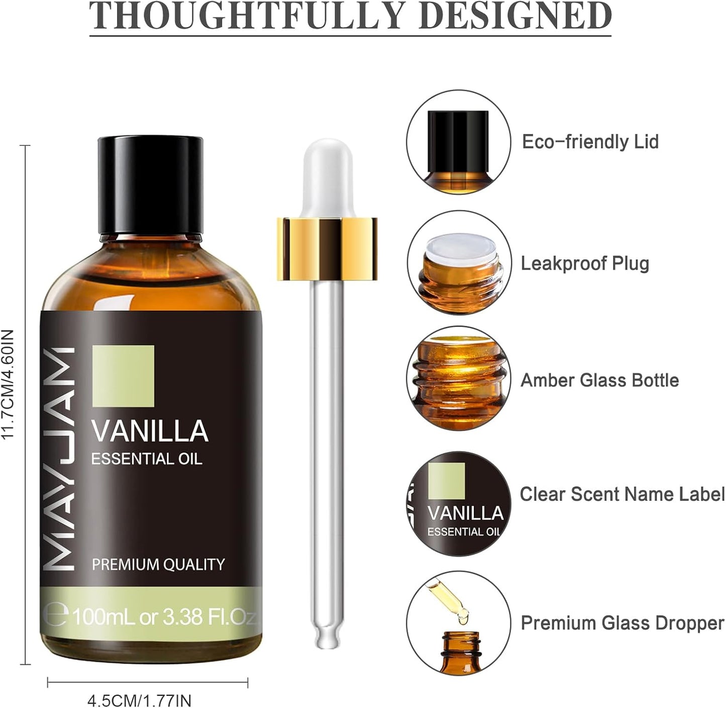 MAYJAM Vanilla Essential Oil 100ML, Pure Essential Oils for Massage, Diffusers, Vanilla Oil Fragrance Oil for Soap Candle Making (3.38FL.OZ Bottle)