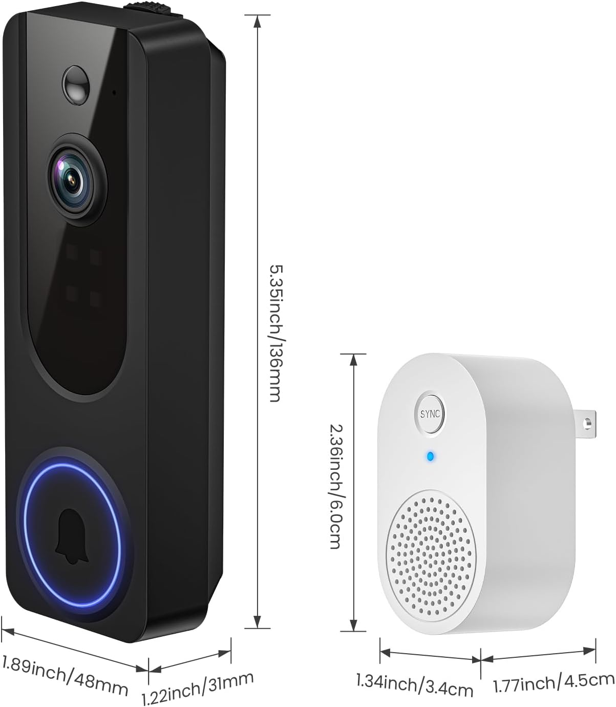 Doorbell Camera Wireless with Indoor Receiver, Battery Powered, AI Human and Motion Detection, 2 Way Talk, 1080P Night Vision, Cloud Storage (Sold Separately)