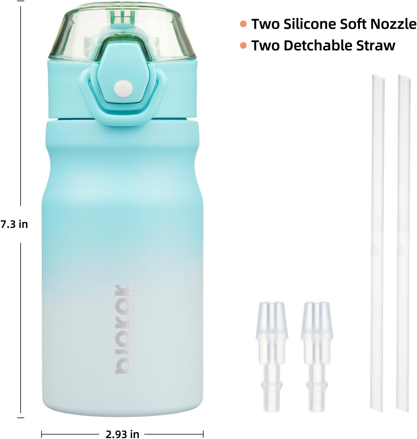 BJPKPK 14oz Insulated Water Bottle with Straw Stainless Steel Double Wall Water Bottles BPA Free Leak Proof Thermal Flask with Lockable Flip Lid and Soft Silicone Spout,Sea Salt