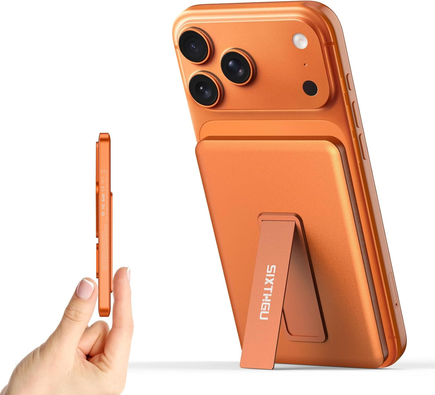 Magnetic Slim Portable Charger with Stand, 5000mAh Wireless Power Bank[Alloy-Made], PD 20W Fast Charging Compatible with iPhone 16/15/15 Pro/15 Pro Max, iPhone 14/13/12 Series, Orange