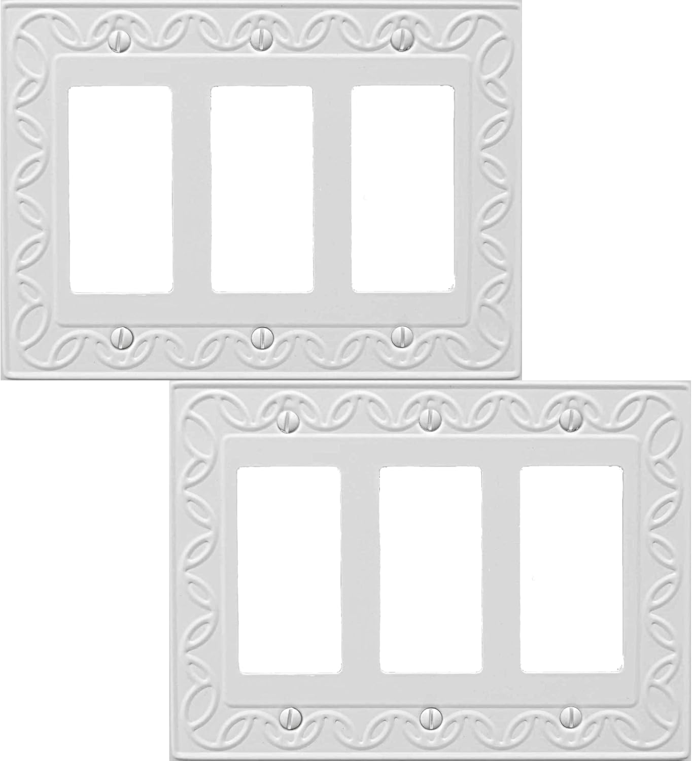 Triple Decorator Light Switch Cover NovaBloom Metal Wall Plate, 2-Pack White 3 Gang Triple Rocker, Receptacle Dimmer Switch Cover GFCI Outlet Decorative Wallplate, Durable