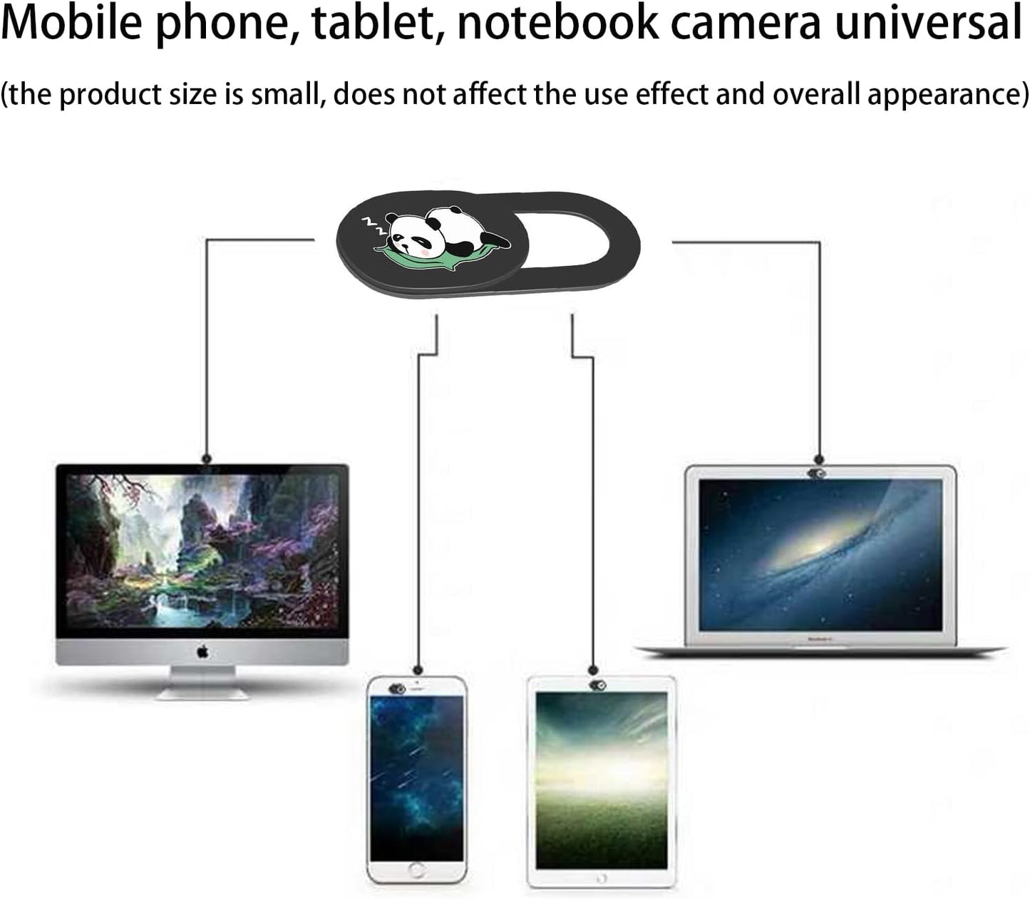 3PCS Phone Camera Cover, 0.02 Inch Laptop Webcam Cover Slide Cover, Webcam Privacy Cover, Keep Your Privacy Safe(Two Patterns of Giant Panda + Cute Little Panda - Black)