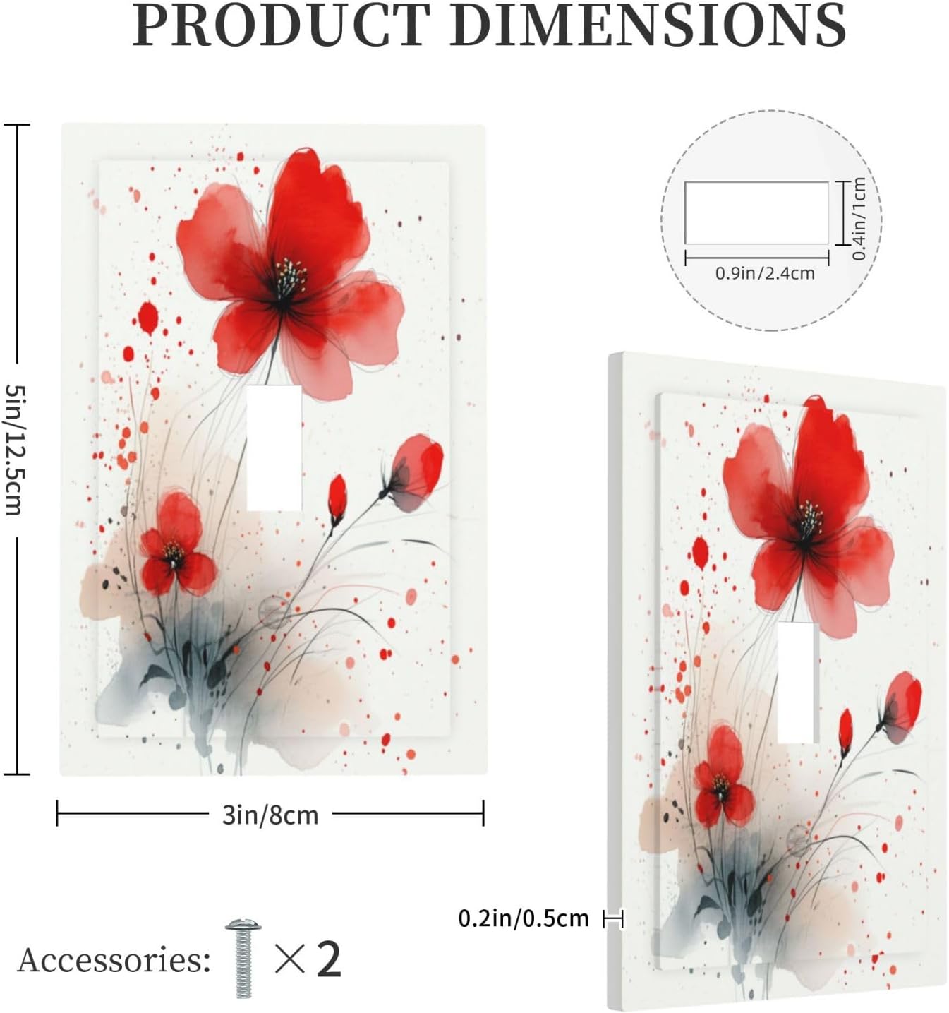 Vintage Watercolor Red Flowers Floral Decorative Light Switch Cover 1 Gang Single Toggle Decorator Outlet Wall Plate Device Electrical Faceplate Switchplates for Bedroom Bathroom Decor