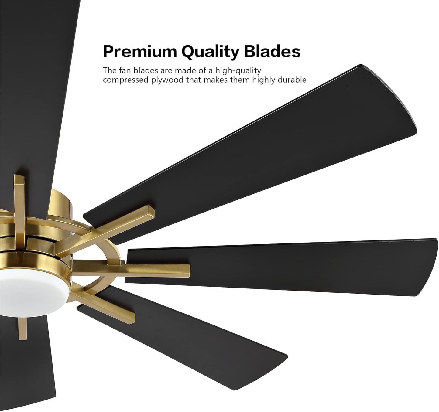 WINGBO 60" DC Ceiling Fan with Lights and Remote Control, Gold and Black Ceiling Fan, 8 Plywood Blades, 6-Speed Reversible DC Motor, Modern Ceiling Fans Indoor for Kitchen Bedroom Living Room