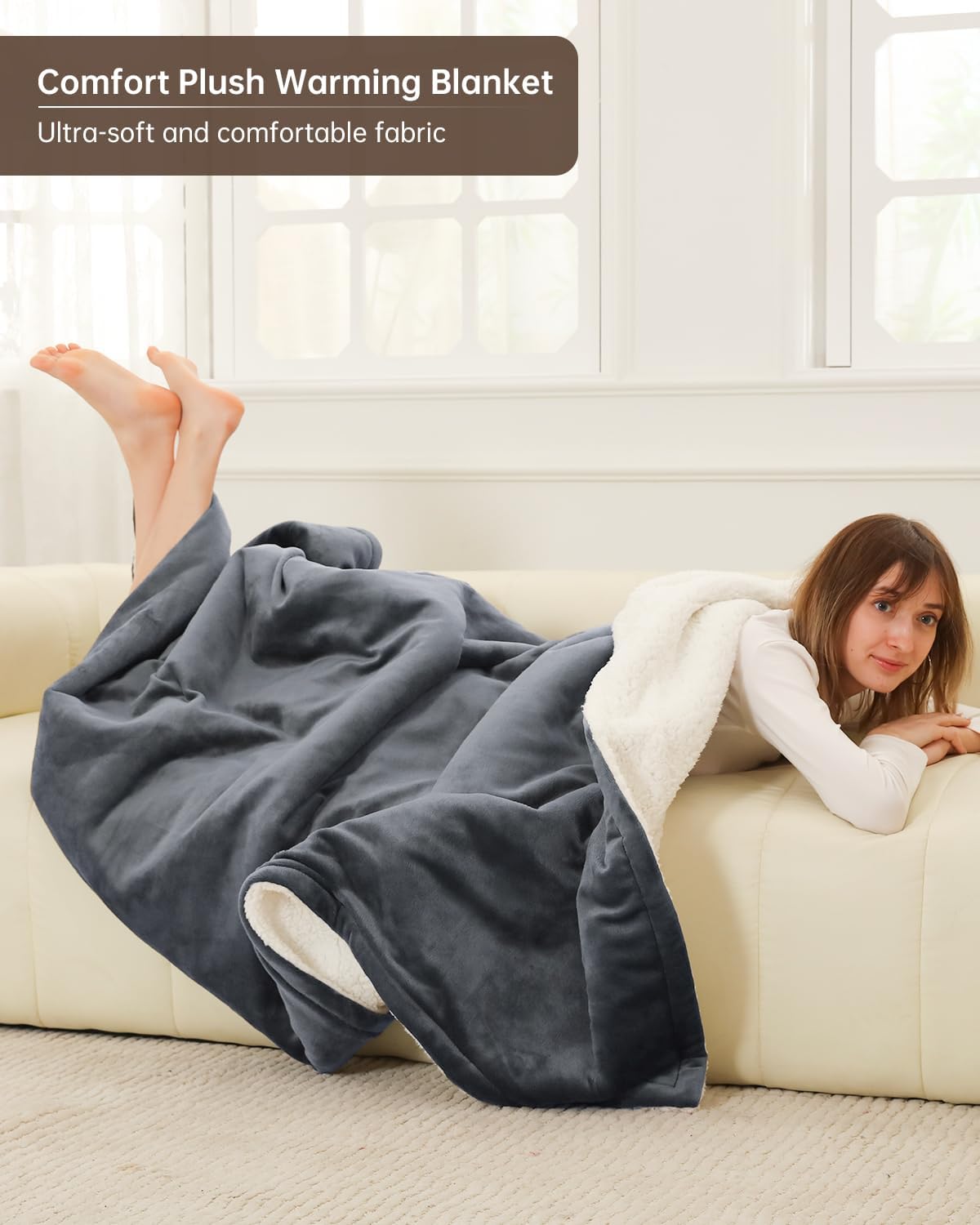 Electric Heated Blanket Throw Size, Washable Blanket Warmer for Home for Adults, Fast Heating, Super Cozy Soft Flannel 50" x 60", 9 Heat Levels, 1-9H Auto-Off, ETL Certified, Slate Gray