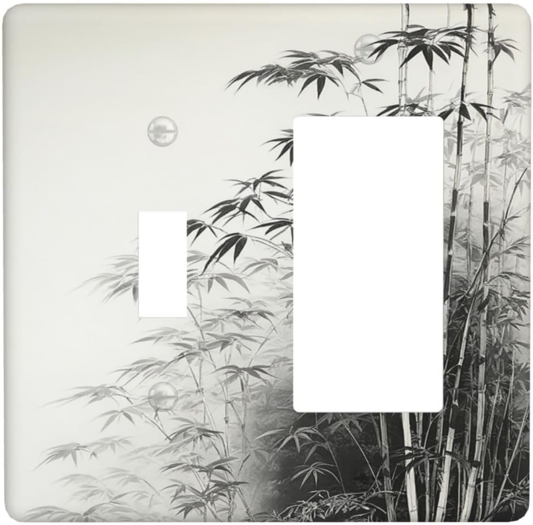 Watercolor Vintage Ink Bamboo Forest 2 Gang Combo 1 Toggle 1 Rcoker Light Switch Covers Decorative Switch Plates Electrical Switch Plates and Outlet Covers for Home Art Decor 4.5 X 4.5 IN