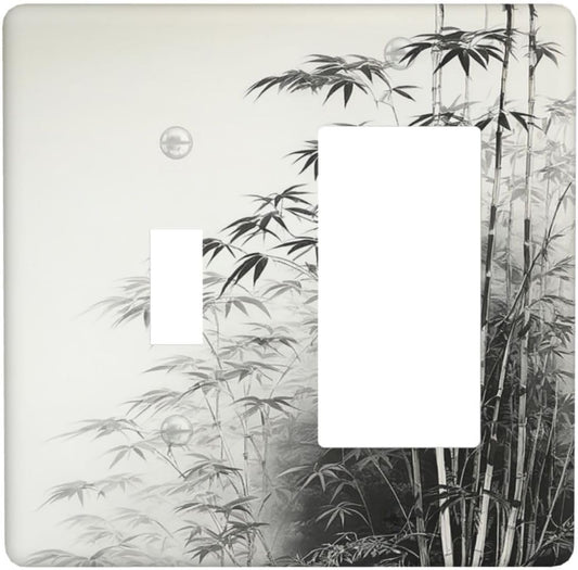Watercolor Vintage Ink Bamboo Forest 2 Gang Combo 1 Toggle 1 Rcoker Light Switch Covers Decorative Switch Plates Electrical Switch Plates and Outlet Covers for Home Art Decor 4.5 X 4.5 IN