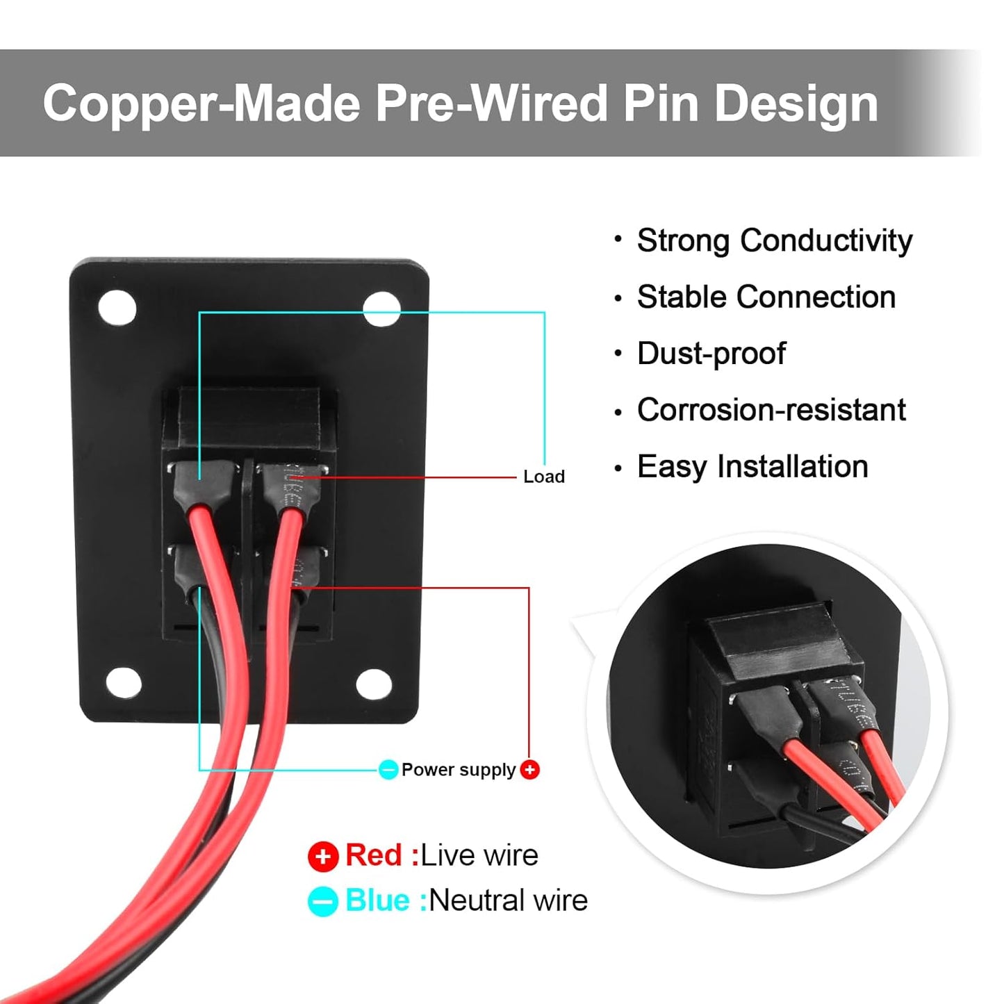 1Pcs Black KCD4 Boat Rocker Switch 2-Position 4-Pin Pre-Wired DPST Panel Switch 16A 250VAC 20A 125VAC, CE