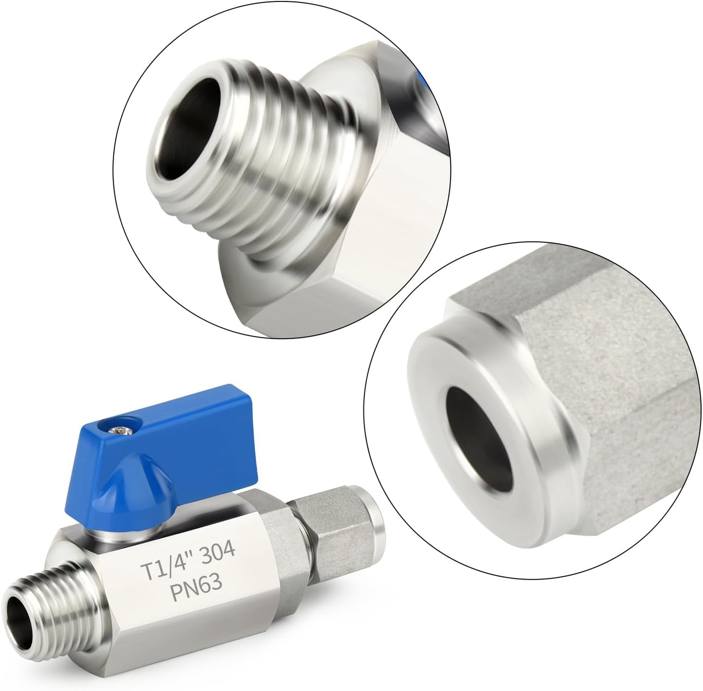 TAISHER 1PCS 304 Stainless Steel Compression Mini Ball Valve Shut Off Switch, 1/4" Tube OD x 1/4" NPT Male
