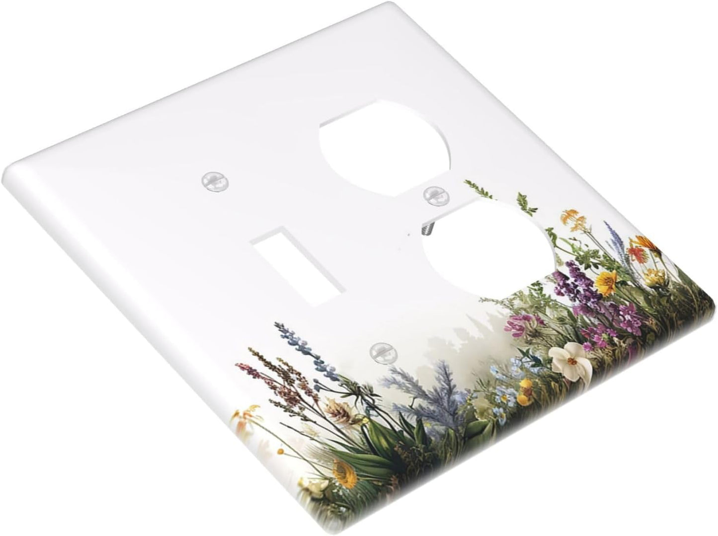 Outlet Covers White Background Colorful Flowers Plants Green Leaves 1 Toggle 1 Duplex Switch Plate Covers Electrical Light Switch Cover Plate Decorative Wall Plate Socket Cover for Bedroom Home Decor