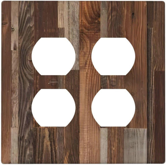 Vintage Brown Wooden Boards Print Wood Grain Outlet Covers 2 Gang Double Duplex Decorative Light Switch Covers Electrical Wallplates Socket Faceplate for Farmhouse Home Decor