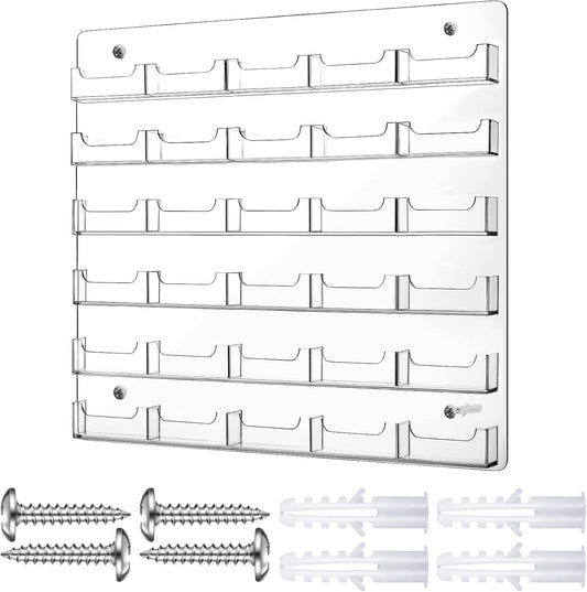 Hillban Acrylic Business Card Holder Wall Mount Clear Sticker Display Rack Multiple Card Holders Clear Acrylic Organizing Sticker Display Stand Pre Drilled(30 Pockets)