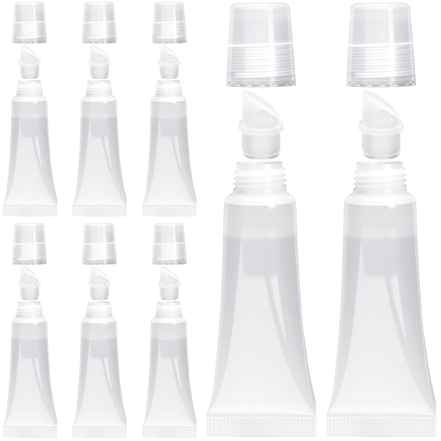 OIIKI 8pcs Empty Lip Gloss Squeeze Tubes, 10ml Refillable Lip Balm Containers with Screw Cover, Clear Soft Portable Empty Tube Makeup Containers for Travel Toiletries