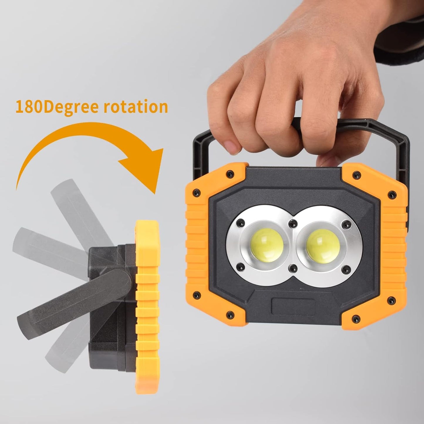 OTYTY LED Work Light 2-Pack, 30W 1500LM Portable Rechargeable Flood Lights with Magnetic Base, 4200mAh Battery for Outdoor, Camping, Hiking, Emergency, Car Repairing, Job Site Lighting (W839 Yellow)