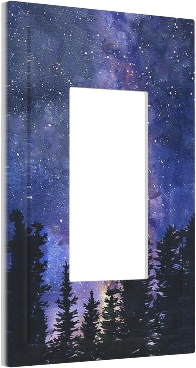 Decorative Outlet Covers Dream Milky Way Starry Forest Pine Watercolor Painting 1 Gang Single Rocker Light Switch Cover Plate Wall Plates GFCI Faceplate for Bedroom Home Decor