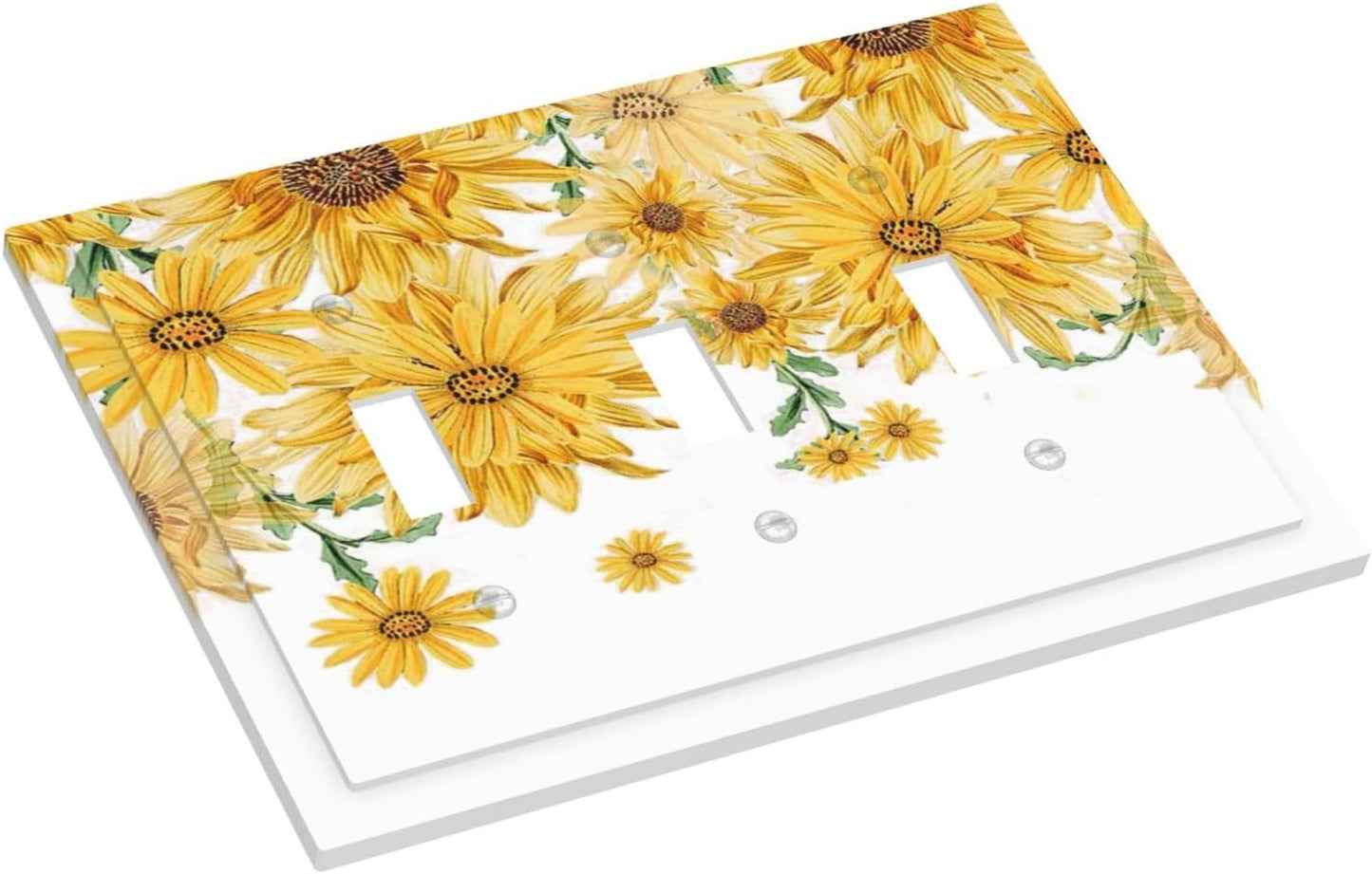 Sunflower Yellow Flowers Floral Decorative Switch Plates 3 Gang Wall Plate Triple Toggle Light Switch Cover Faceplate Electrical Wall Panels for Bed Room Living Room Decor