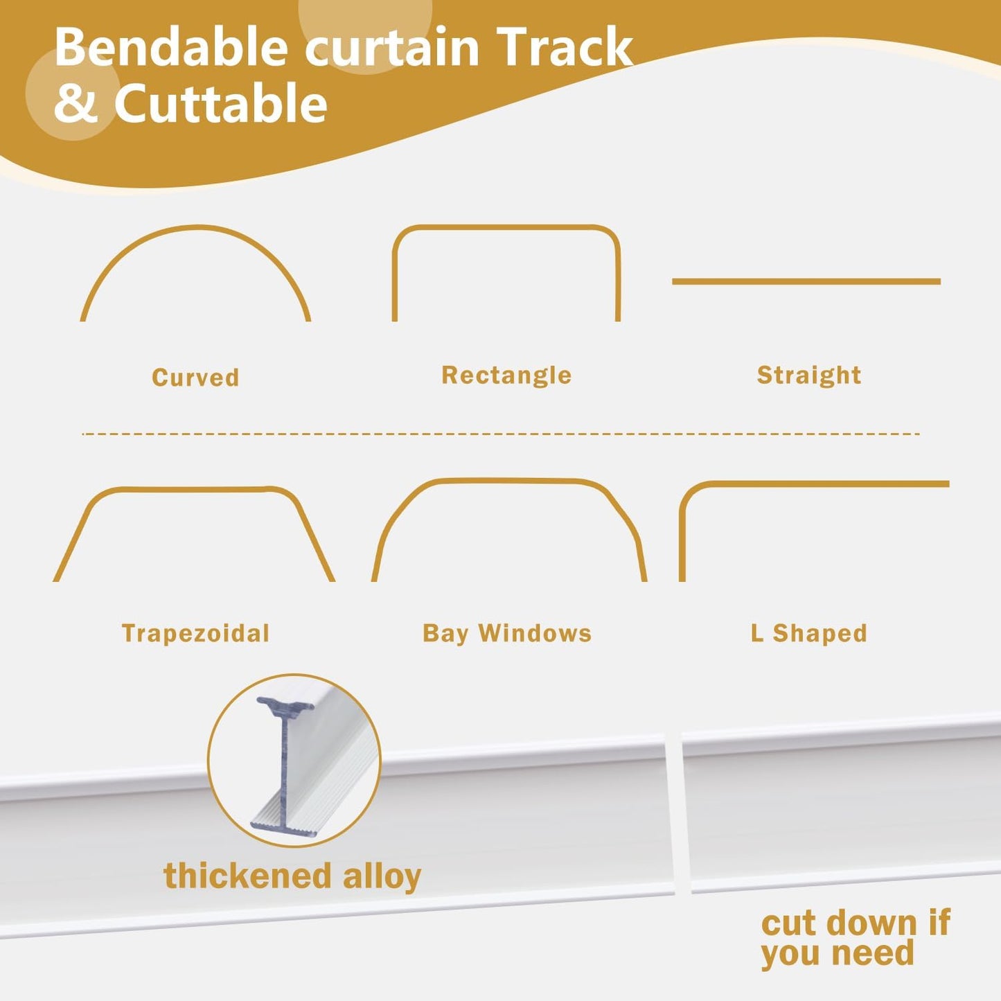 Bendable Ceiling Curtain Track Ceilings Mount or Wall Mounted Heavy-Duty Room Divider Curtains Rails for Living room Bedroom Shower Privacy RV Garage Dividers with Clips，White 15 FT