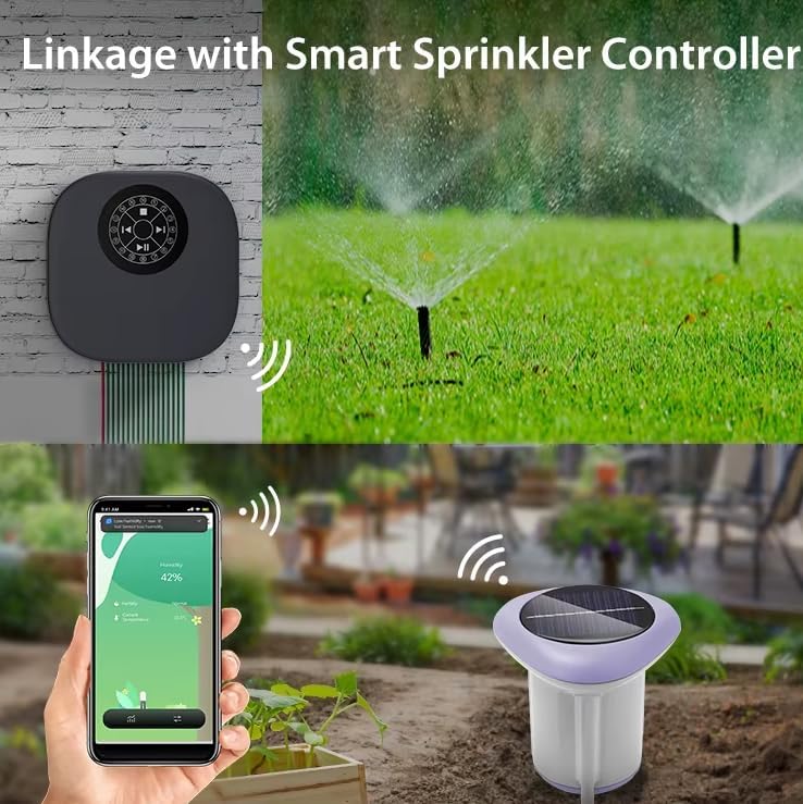 Solar Powered Wireless Zigbee Soil Moisture and Temperature Sensor for Plants, Garden, Lawn. Remotely View Status and Set Alarms via its smaryphone Mobile App (Requires Tuya hub)