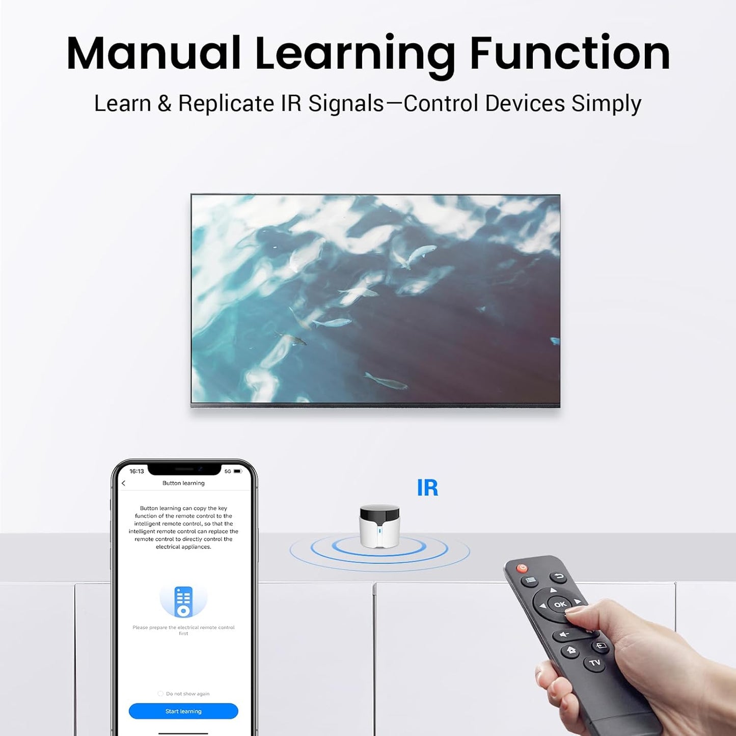 Broadlink RM5plus Universal Infrared Remote, Voice Control with Alexa & Google Home, Wi-Fi Smart Home Hub for TV, AC and Audio (IR 38KHz), 2.4GHz Wi-Fi Only